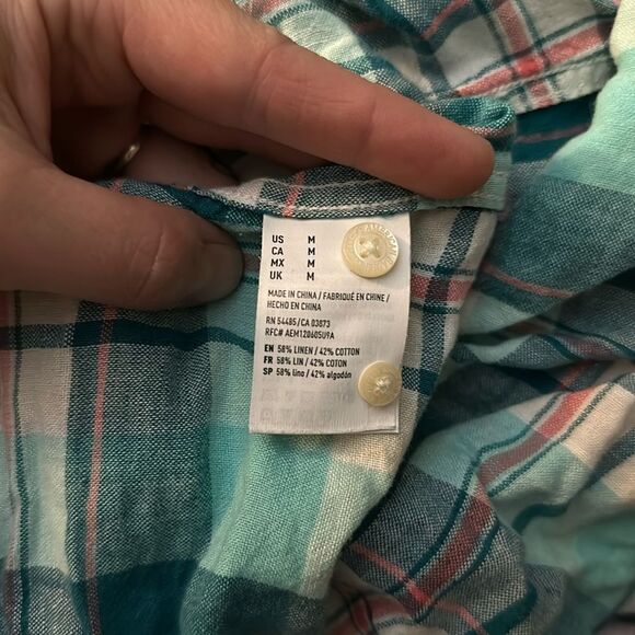 American Eagle seriously soft classic fit pink and green plaid M button down shi - Picture 4 of 4